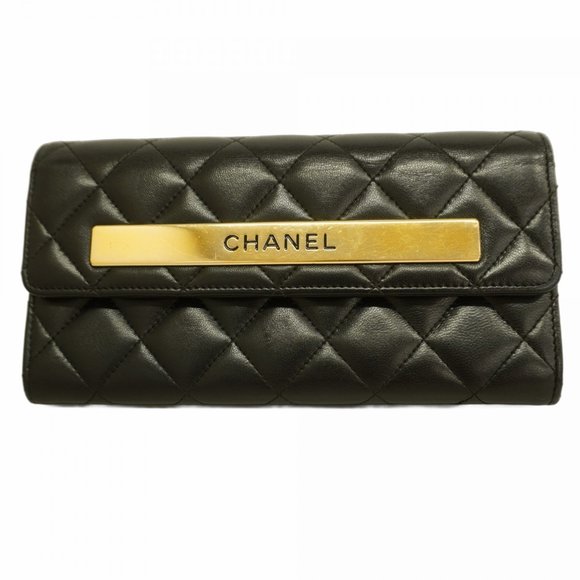 Chanel Matelasse Long Wallet, Lambskin, Black, Women's - Picture 1 of 11